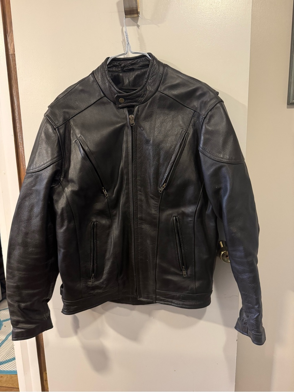 Men's UNIK Leather Padded Motorcycle Jacket w/ Zip Out Liner Size 46 Tall